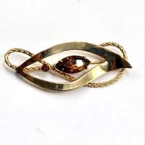 Van Dell 1/20 12K Gold Filled Amber Rhinestone Vintage Brooch